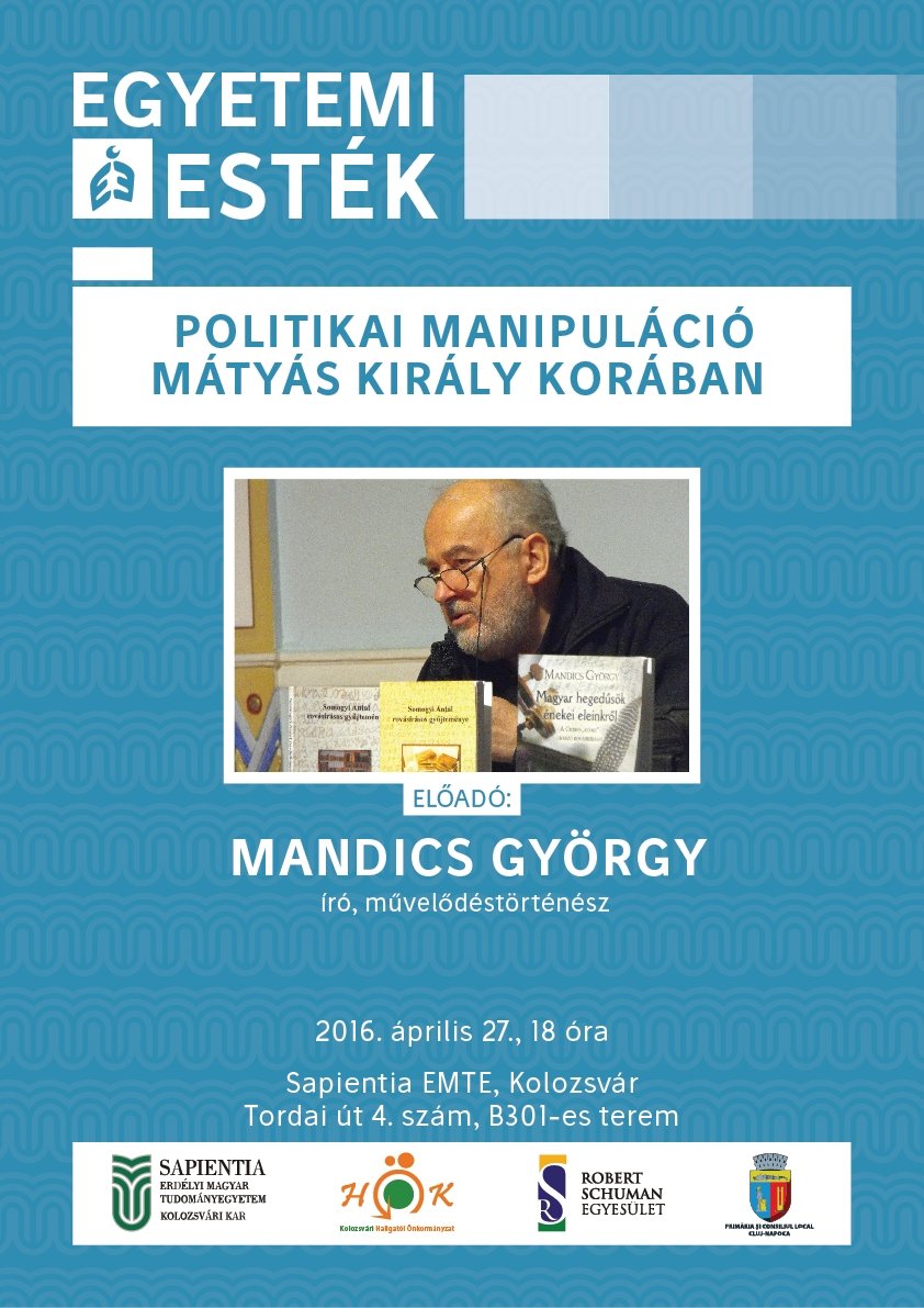 Az Egyetemi Esték következő meghívott előadója Mandics György, író, művelődéstörténész