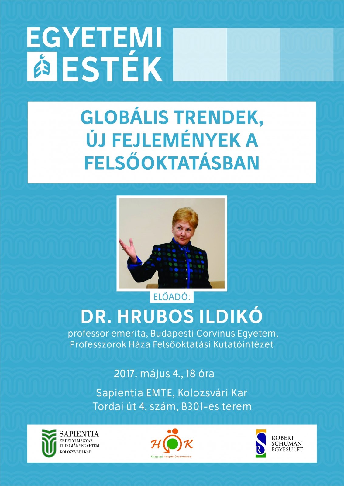 Dr. Hrubos Ildikó tart Egyetemi Estét a Kolozsvári Karon